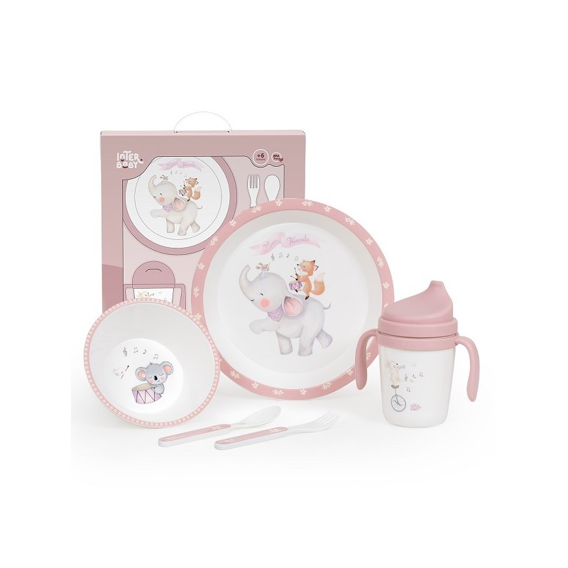 Set Mi Primera Vajilla 5pcs MUSIC Rosa Interbaby