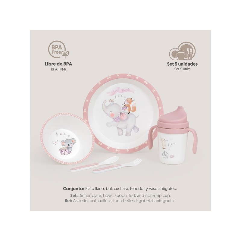 Set Mi Primera Vajilla 5pcs MUSIC Rosa Interbaby