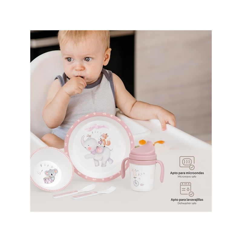 Set Mi Primera Vajilla 5pcs MUSIC Rosa Interbaby