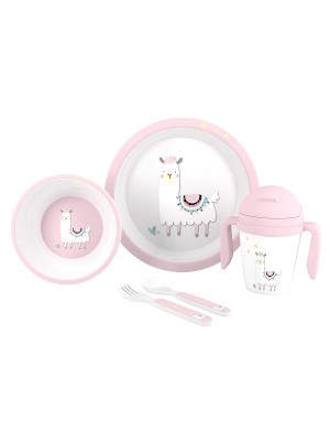 Set Mi Primera Vajilla 5pcs LLAMA Rosa Interbaby