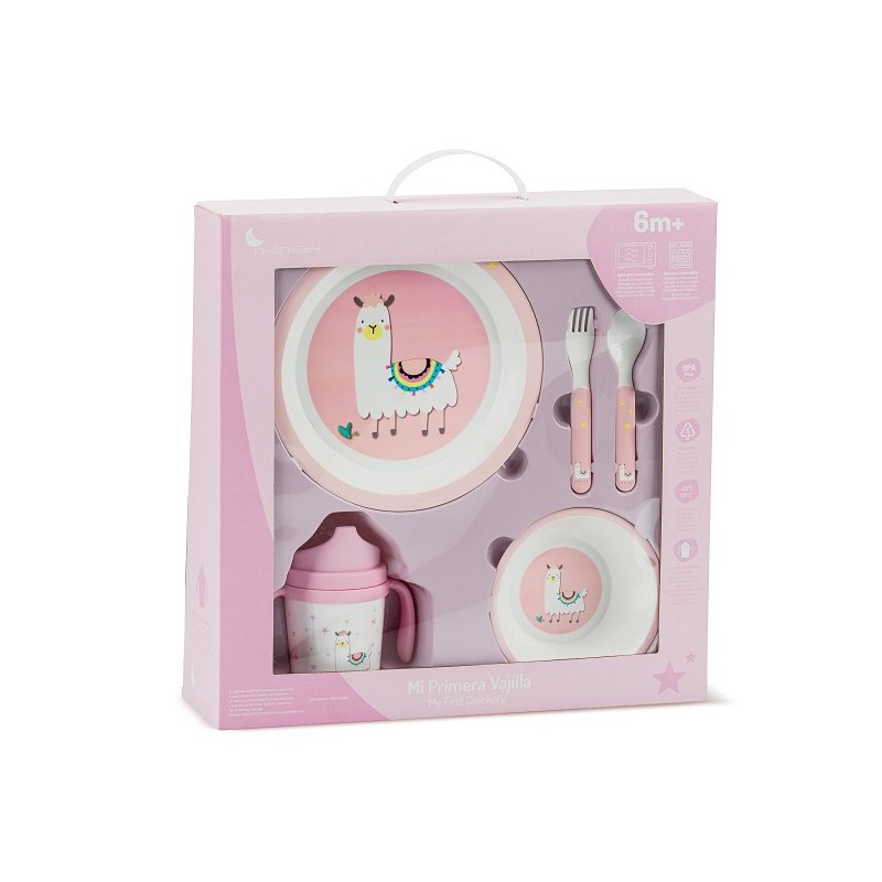 Set Mi Primera Vajilla 5pcs LLAMA Rosa Interbaby