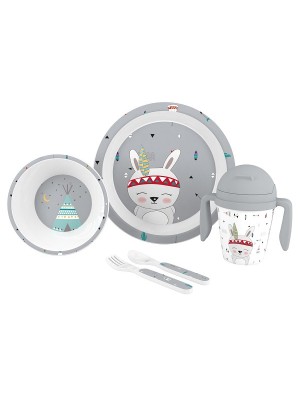 Set Mi Primera Vajilla 5pcs INDIO Interbaby Gris