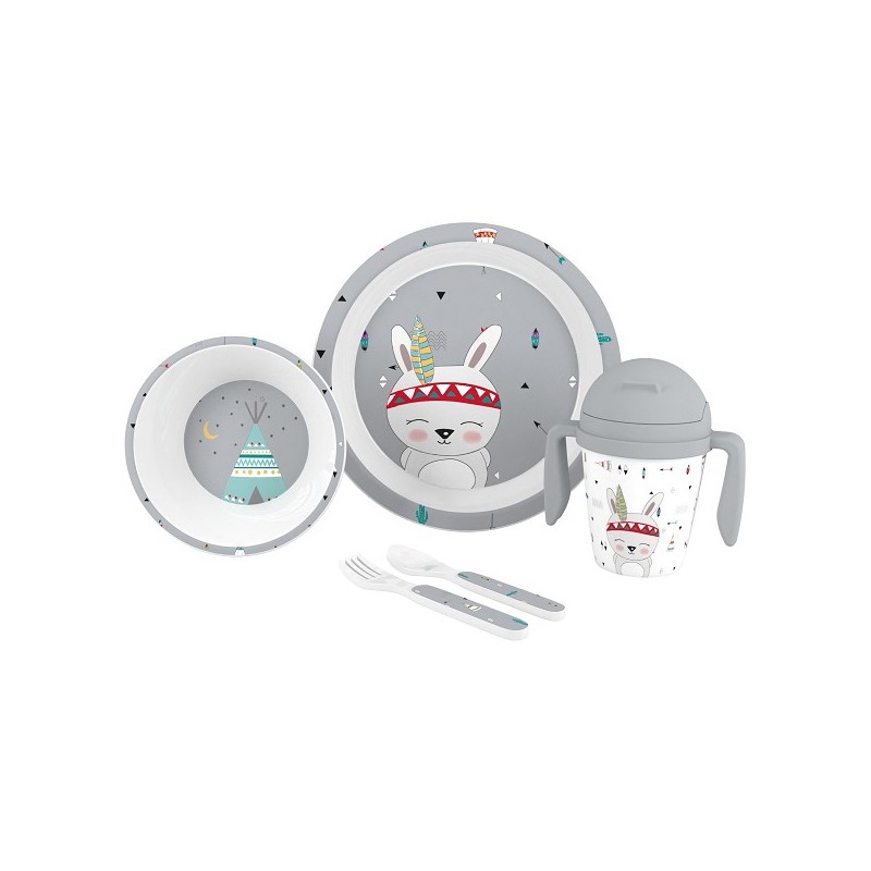 Set Mi Primera Vajilla 5pcs INDIO Interbaby Gris