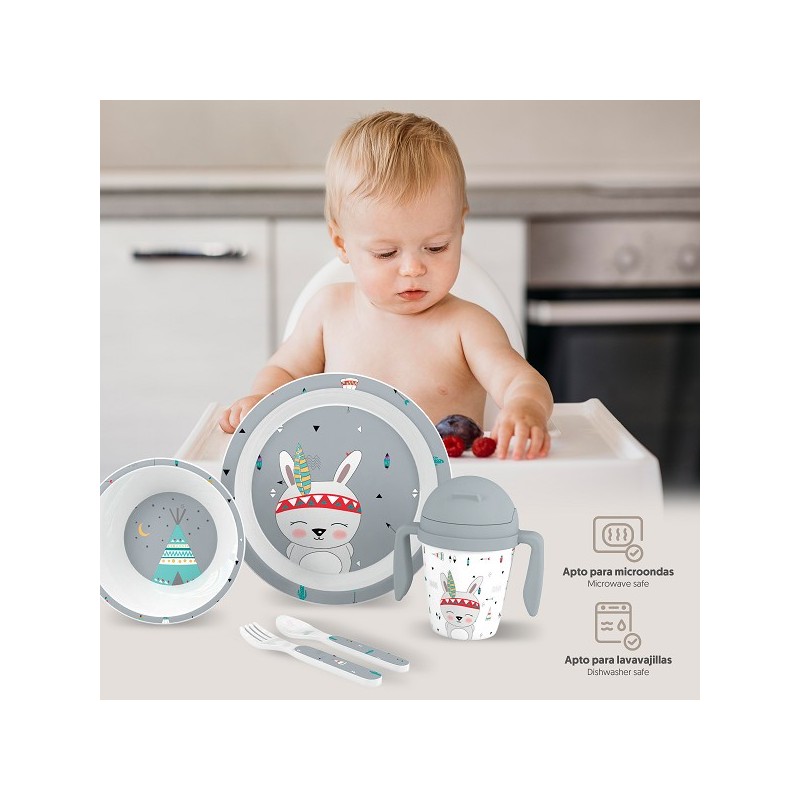 Set Mi Primera Vajilla 5pcs INDIO Interbaby Gris