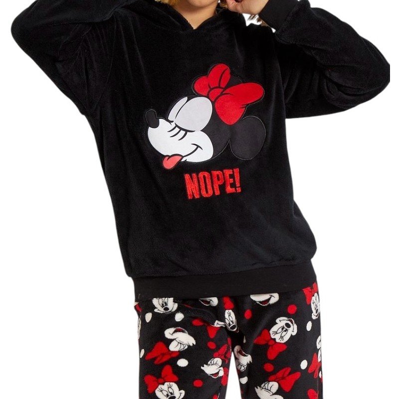 Pijama Invierno Mujer Minnie Mouse Disney Coralina Negro