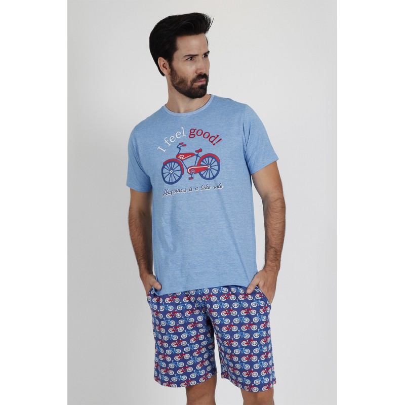 Pijama homem verão impresso bicicleta ADMAS Cor AZUL