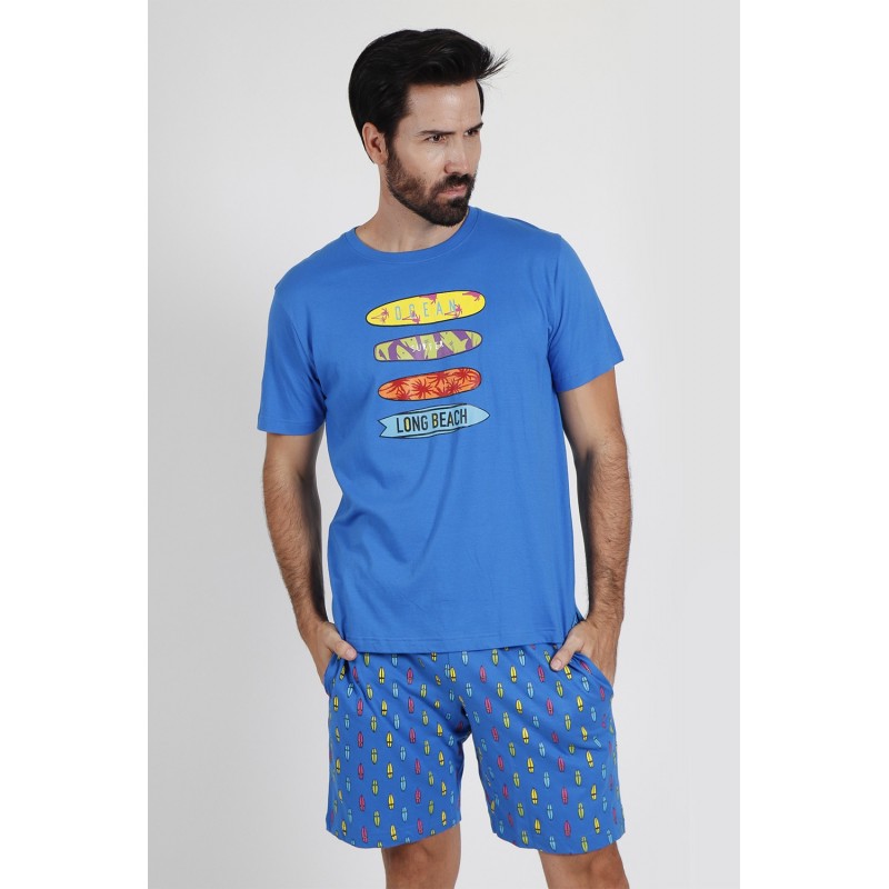 Pyjama Homem Verão impresso BEACH ADMAS Azul