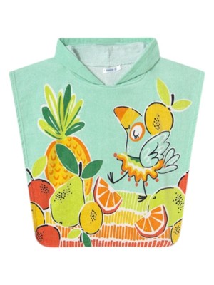 Toalla Playa con Capucha Bebé MAYORAL – Color Agua con Motivos Frutales y Loro 🏝️🦜