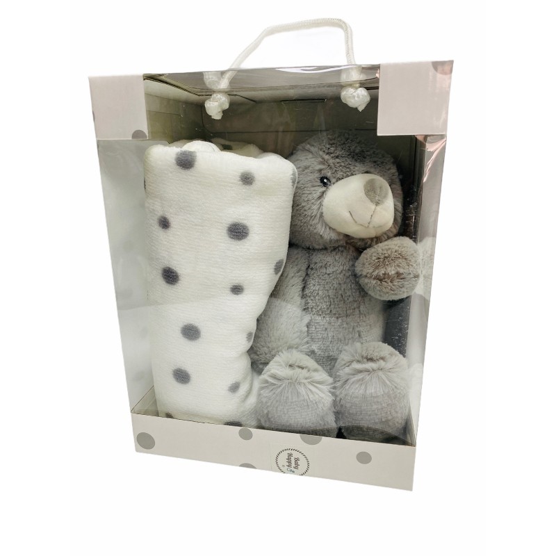 Peluche Oso + Manta Coralina en caja Regalo color GRIS