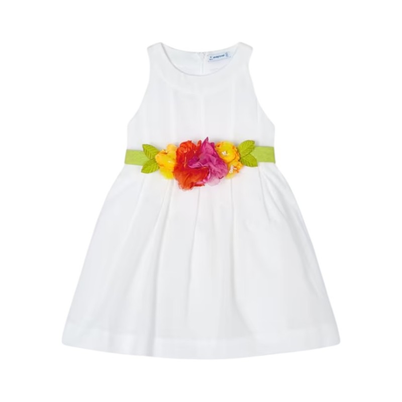 Vestido con fajín floral niña MAYORAL Color Blanco
