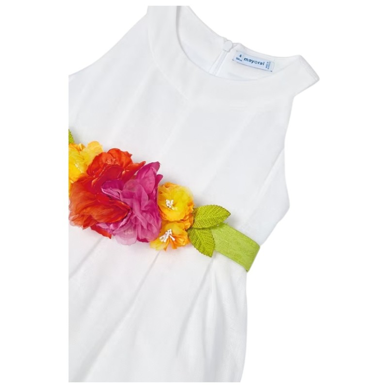 Vestido con fajín floral niña MAYORAL Color Blanco
