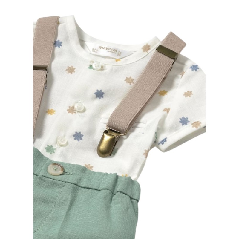 Conjunto pantalón corto tirantes y camisa recién nacido