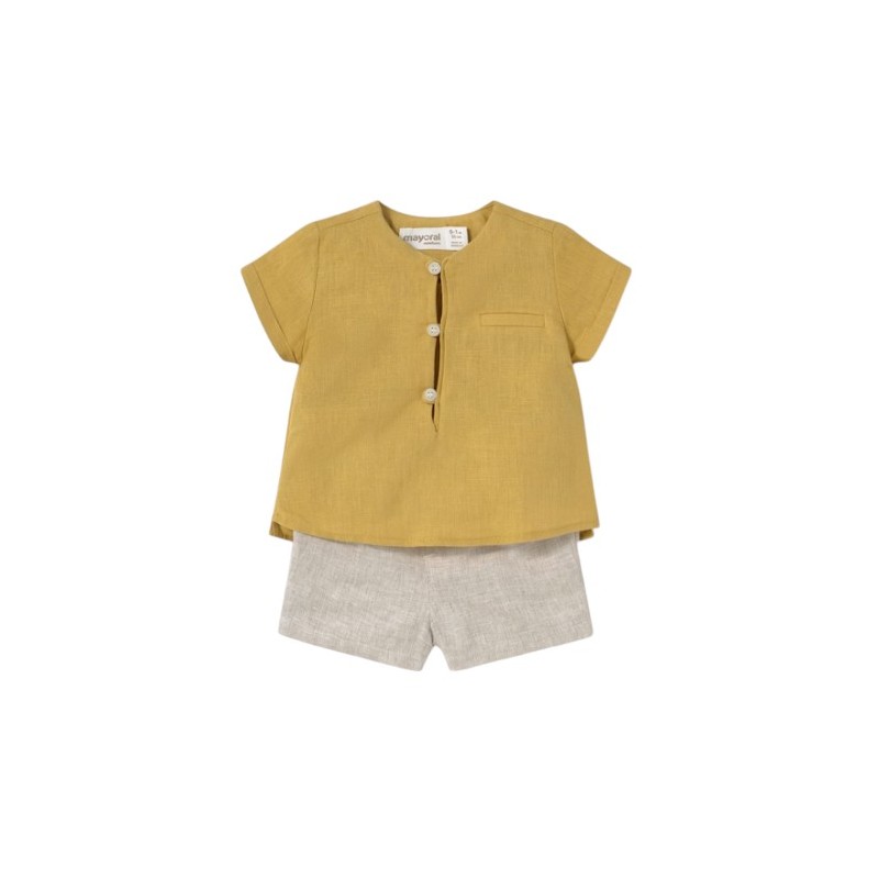 Conjunto pantalón corto y camisa con lino recién nacido