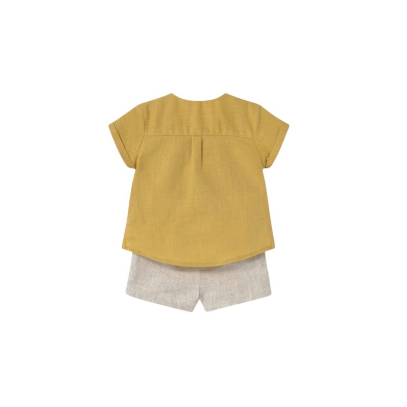 Conjunto pantalón corto y camisa con lino recién nacido