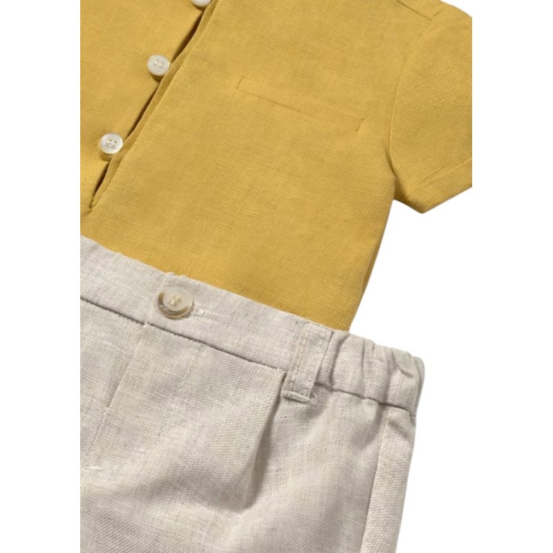 Conjunto pantalón corto y camisa con lino recién nacido