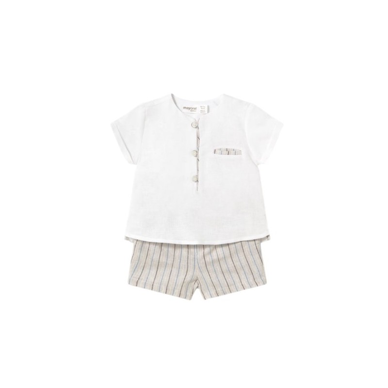Conjunto pantalón corto y camisa con lino recién nacido Lino