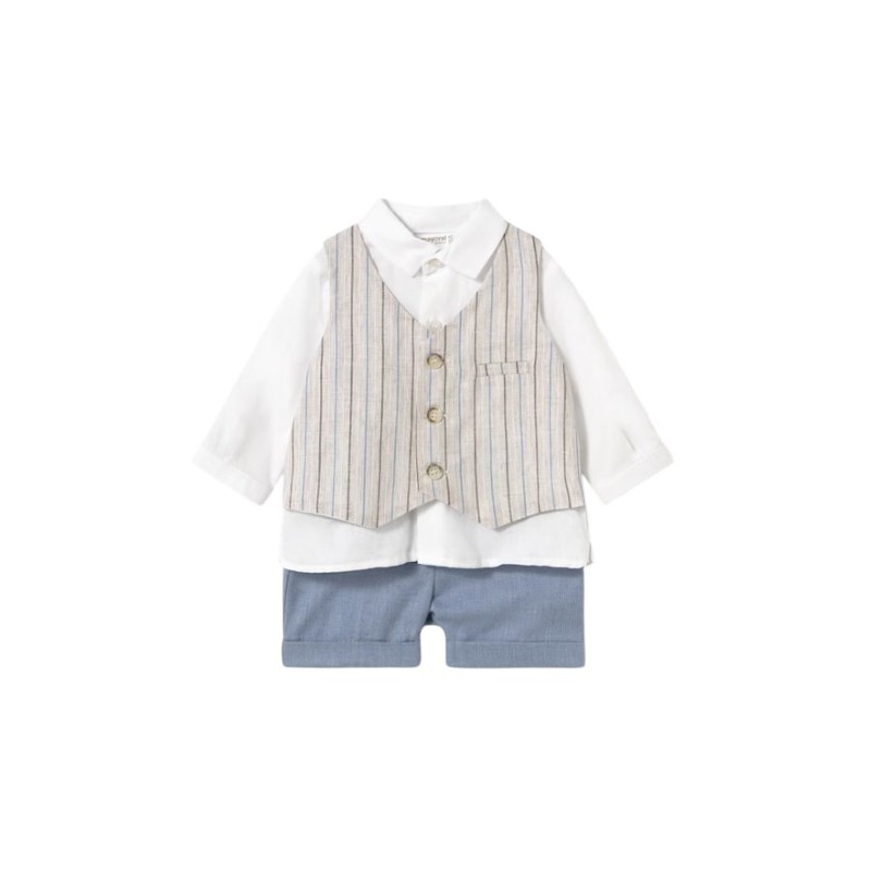 Conjunto pantalón corto y camisa con chaleco recién nacido