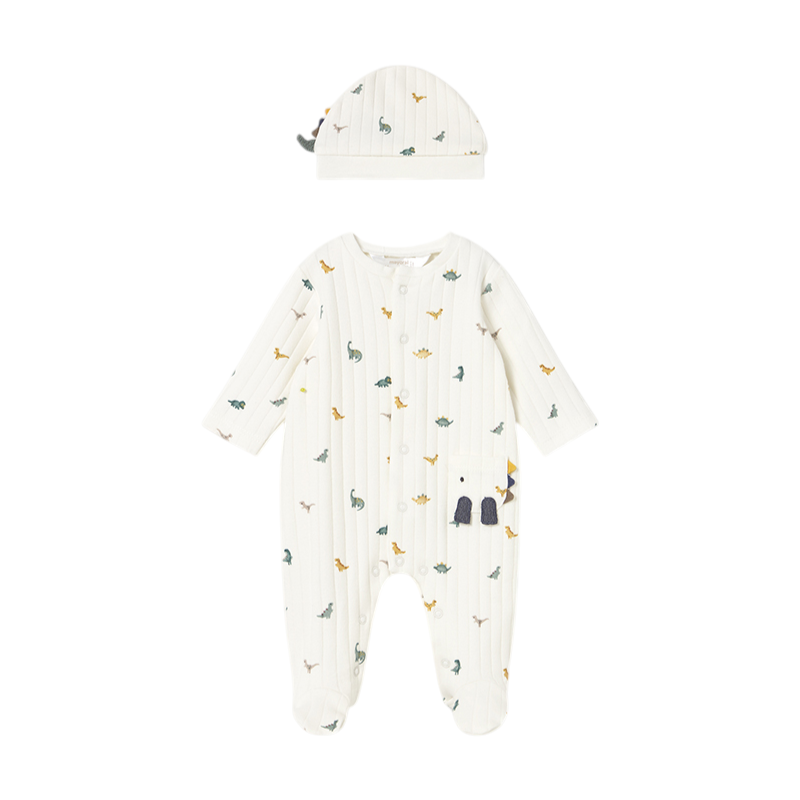 Pelele con gorro dinosaurio recién nacido MAYORAL Crudo