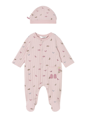 Pelele Pijama y gorro dinosaurio recién nacida MAYORAL Rosa