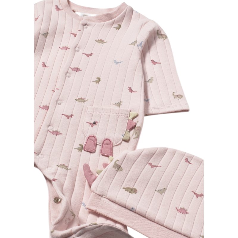 Pelele Pijama y gorro dinosaurio recién nacida MAYORAL Rosa