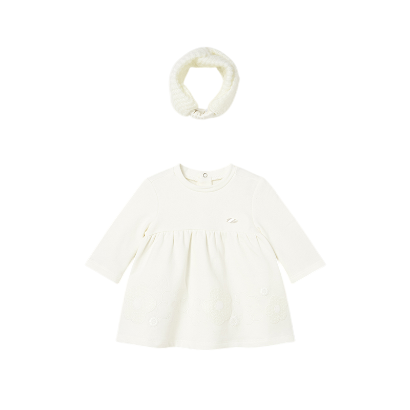 Vestido felpa con diadema recién nacida MAYORAL Crudo