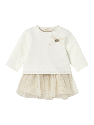 Vestido combinado tul recién nacida MAYORAL Crudo