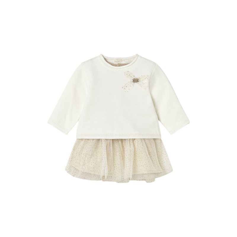 Vestido combinado tul recién nacida MAYORAL Crudo
