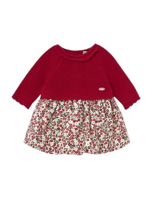 Vestido tricot y plana recién nacida MAYORAL Guinda