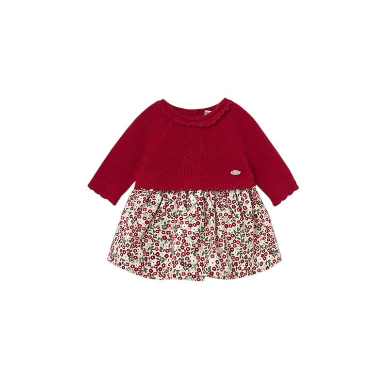 Vestido tricot y plana recién nacida MAYORAL Guinda