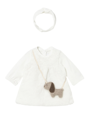 Vestido con bolsito y diadema recién nacida MAYORAL Crudo
