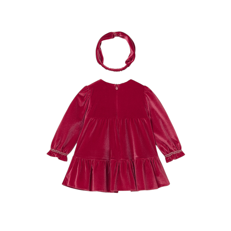 Vestido terciopelo con diadema bebé MAYORAL Rojo