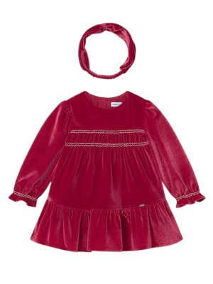 Vestido terciopelo con diadema bebé MAYORAL Rojo