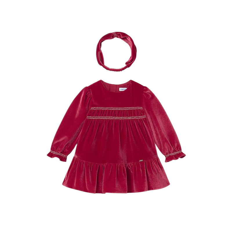 Vestido terciopelo con diadema bebé MAYORAL Rojo