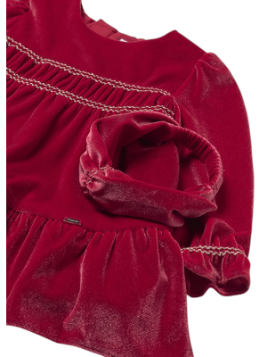 Vestido terciopelo con diadema bebé MAYORAL Rojo 2