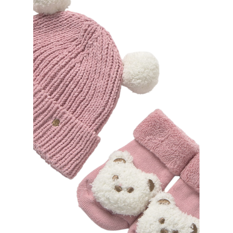 Set de gorro y calcetines unisex bebé recién nacida MAYORAL Orquídea