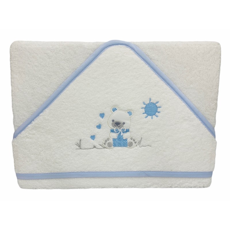 Capa Baño Bebé Osito 100x100cm BLANCO-AZUL