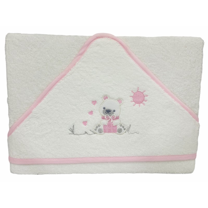 Capa Baño Bebé Osito 100x100cm BLANCO-ROSA