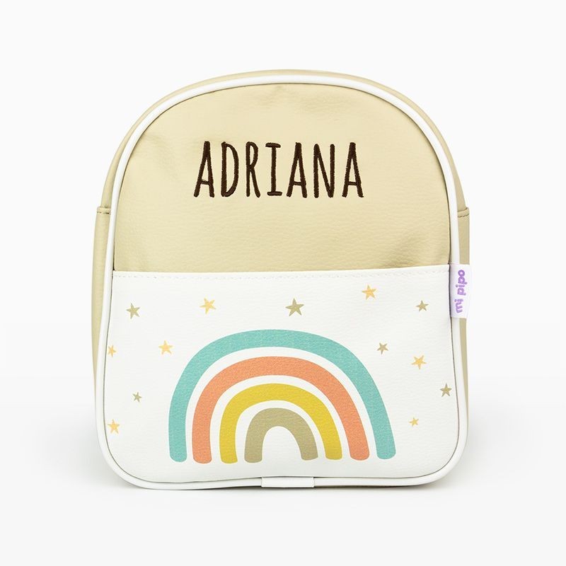 Mochila Guardería Arcoiris Soft Beige personnalisé