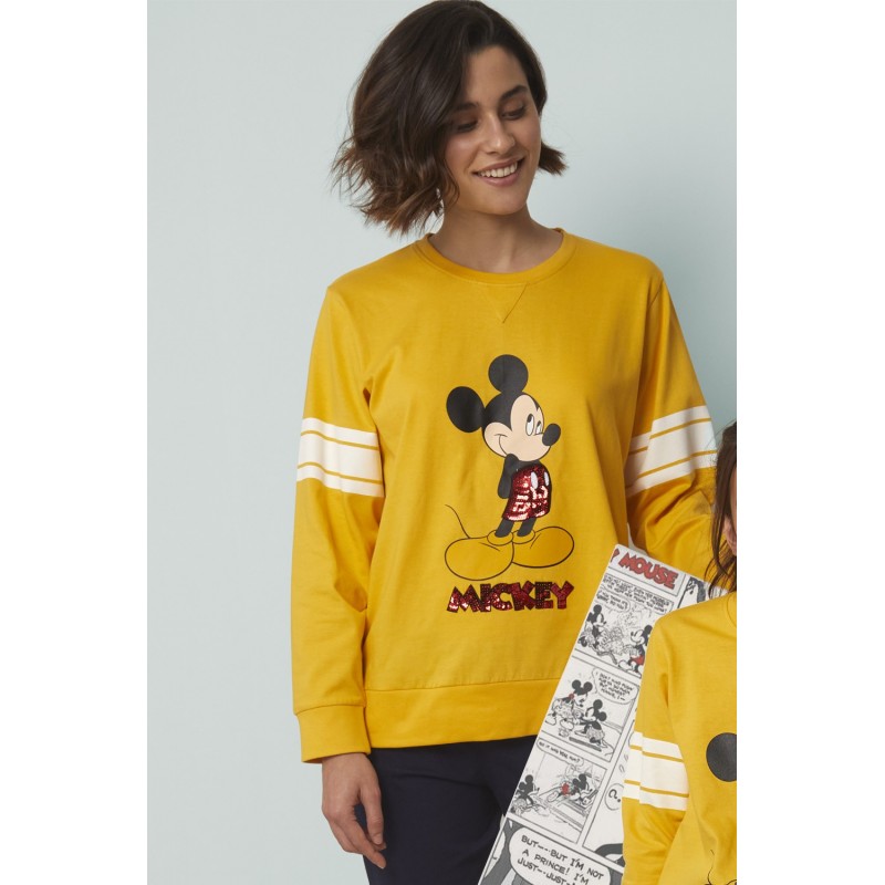 Pijama Disney Mujer Invierno Mickey Mouse Color Mostaza