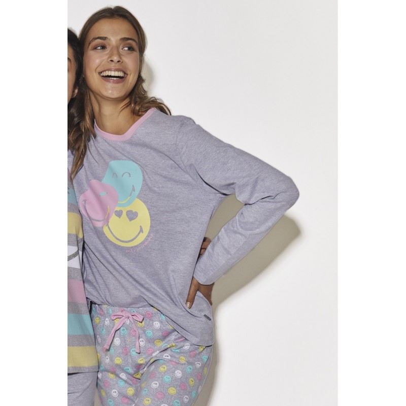 Pyjama SMILEY Frau Winter Farbe grau