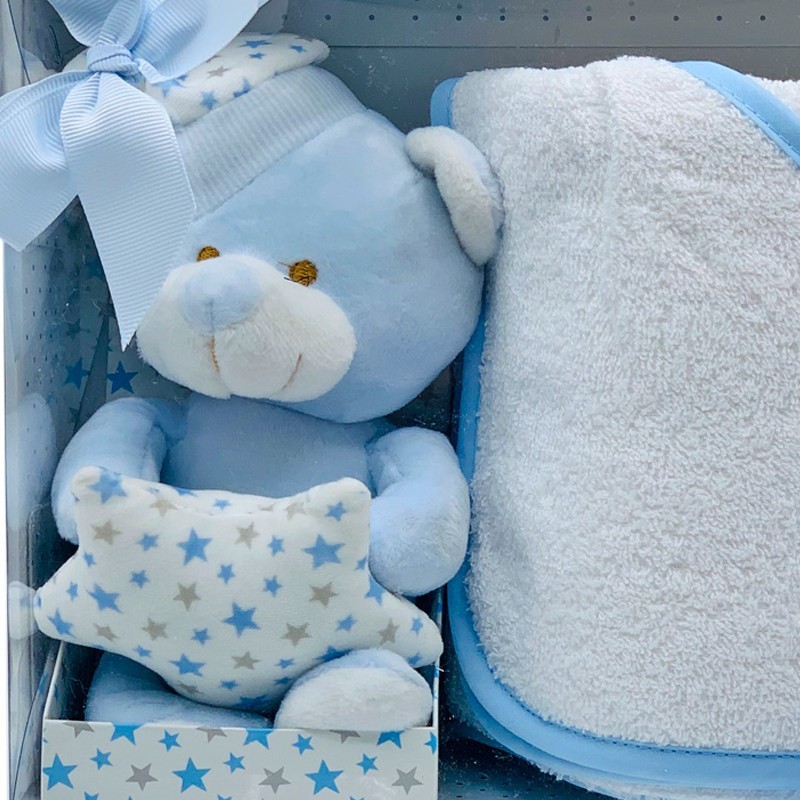 Set De Bebé Osito De Peluche + Capa De Baño 75x75cm AZUL