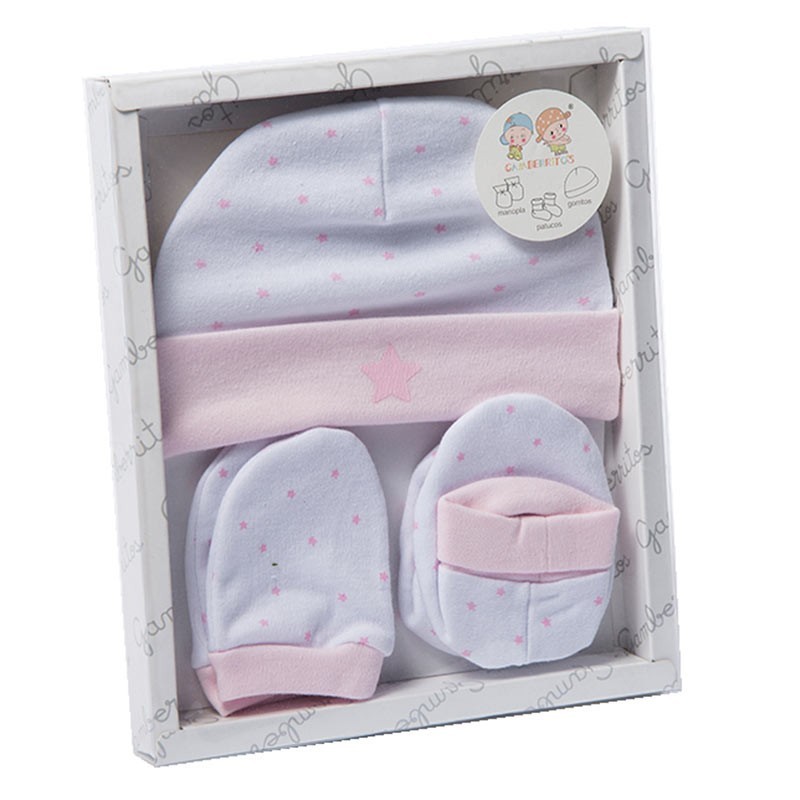 Baby Gorro Set Manoplas e Patoons Stelle ROSA