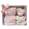 Set De Bebé Osito De Peluche Con Manta Estrellas 80x110cm Rosa