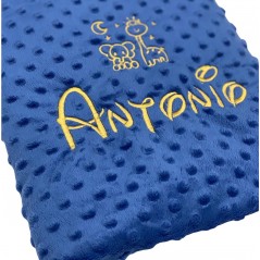 Manta puntitos Bebé Color MARINO Bordado Nombre + Dibujo DORADO 2