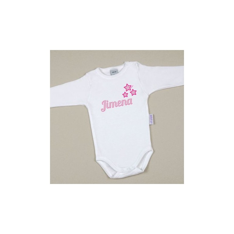 Body Baby personalisiert mit Printed Name Pink Stars