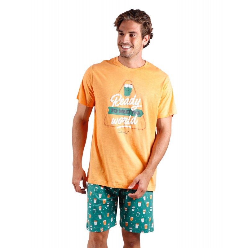 Pyjama Summer Man MR WONDERFUL Orange Couleur Coton