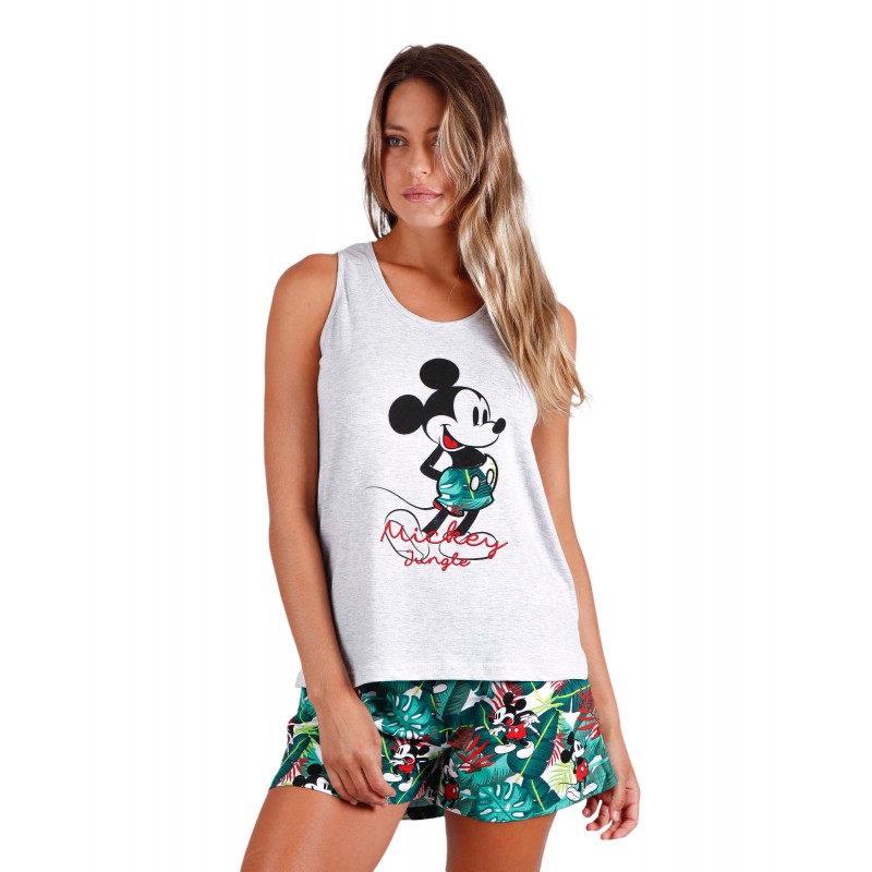 Pajama Summer Woman DISNEY Couleur Gris Coton