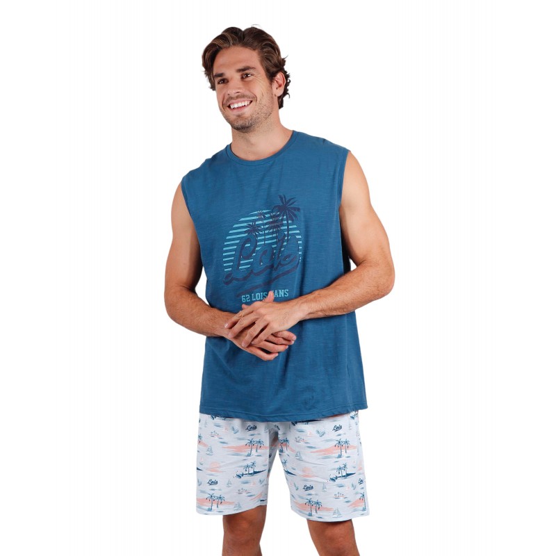 Pijama Verano Hombre Tirantes LOIS Azul Algodón