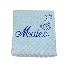 Manta puntitos Bebé Color AZUL Bordado Nombre + Dibujo AZUL 2