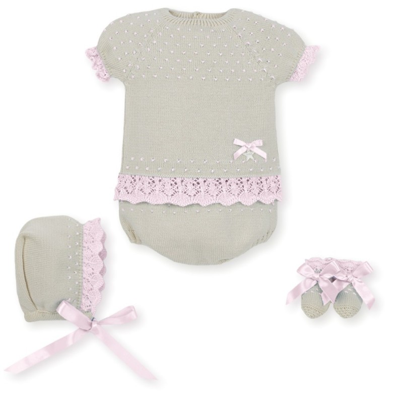 Traje 4 piezas Recién Nacida ATARDECER EN CORCEGA Color Natural Rosa